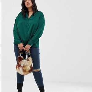 ASOS Green Satin Long Sleeve Top